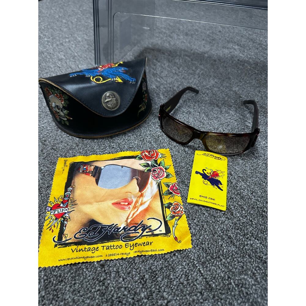 Vintage Y2K Ed Hardy Sunglasses Bundle Tortoise 58-16-120 Complete Set